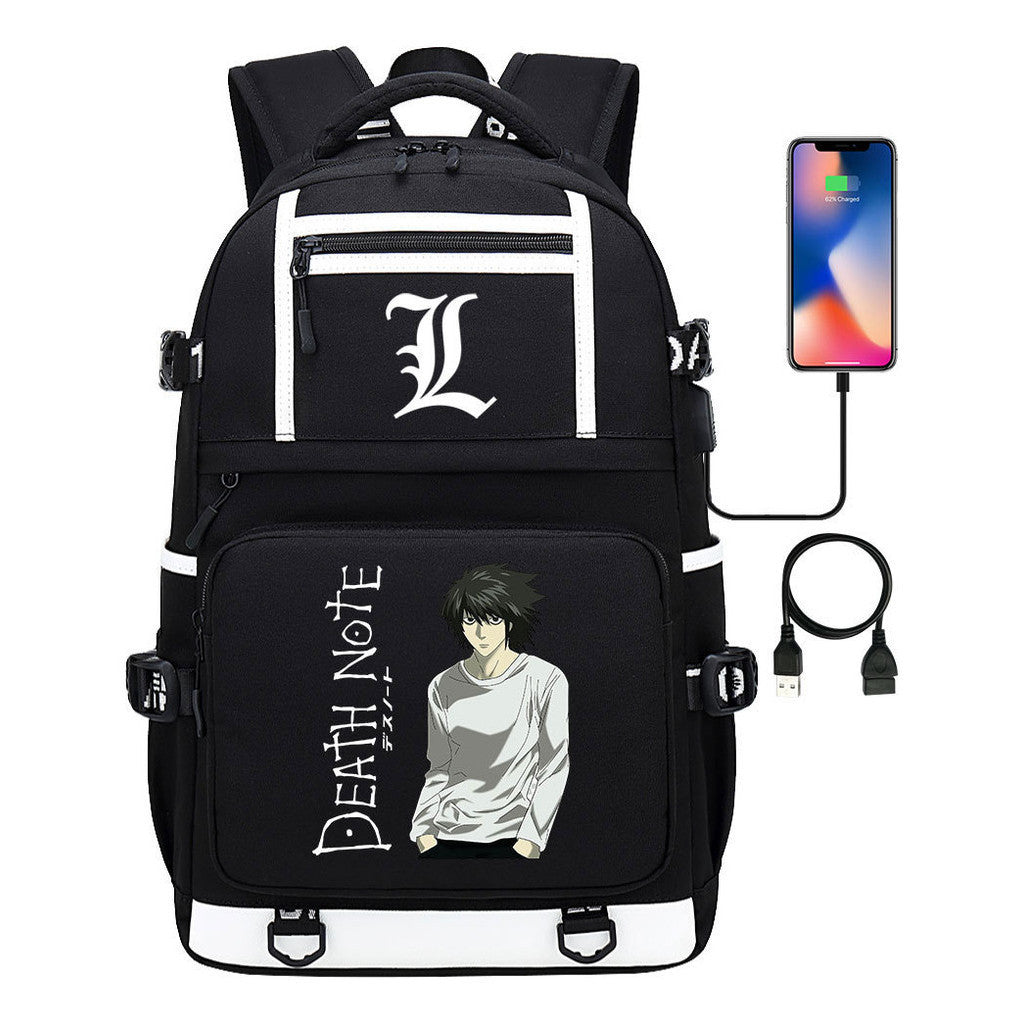 Cartoon Comics Death Note Printed Usb Youth Student Backpack Men's And Women's Leisure Travel Backpack