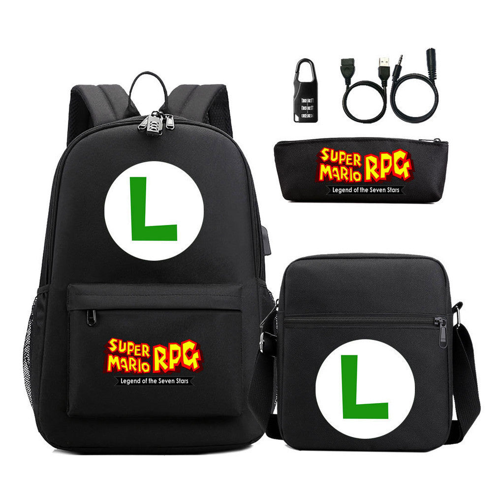 Usb Password Lock Youth Student Backpack Three Piece Set For Men And Women Backpacks