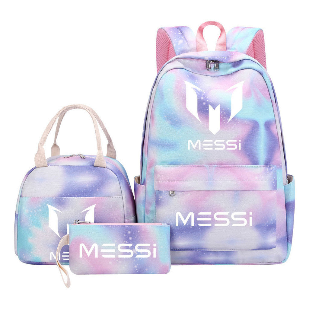 Sports Football Star Student Girl Backpack Lunch Bag Three Piece Set Backpack Set