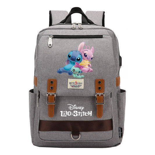 Anime Star Baby Stitch Printed Youth Student School Bag Casual Magnetic Buckle Backpack
