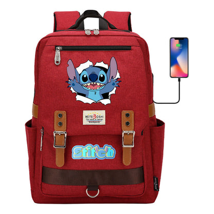 Anime Star Baby Stitch Printed Youth Student School Bag Casual Magnetic Buckle Backpack