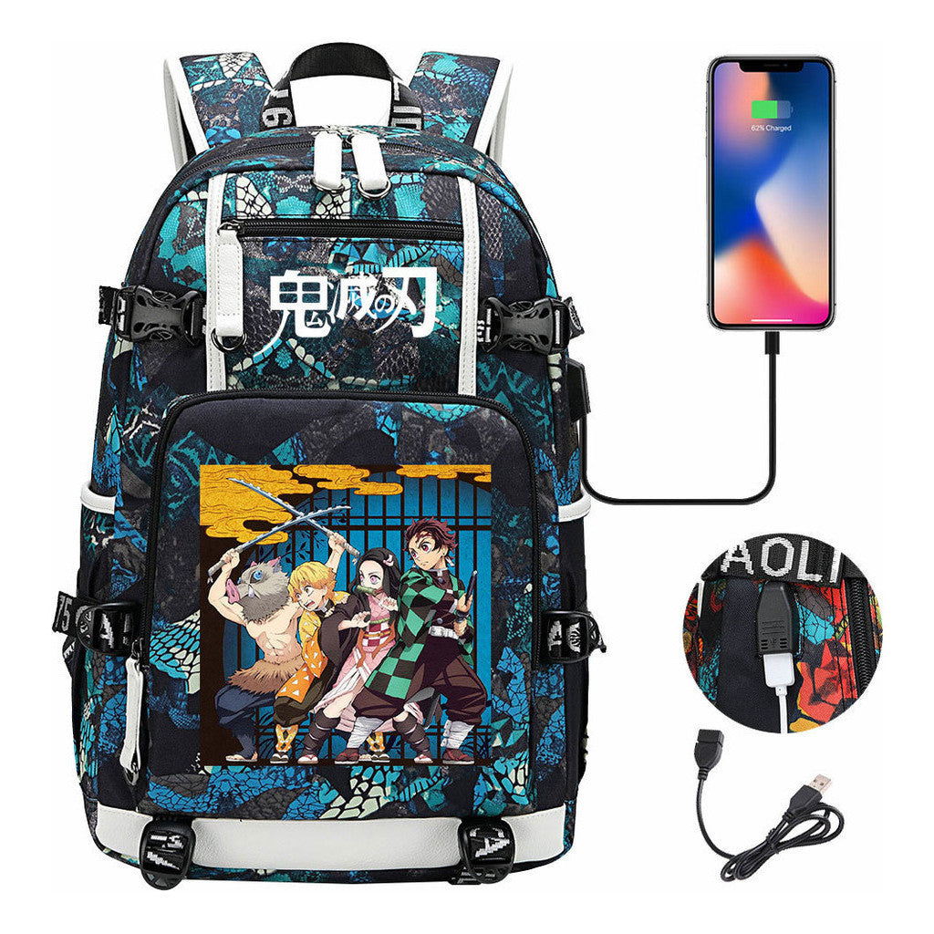 Cartoon Printed Usb Large Capacity Student Backpack For Leisure Travel Backpack