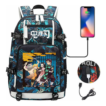 Cartoon Printed Usb Large Capacity Student Backpack For Leisure Travel Backpack