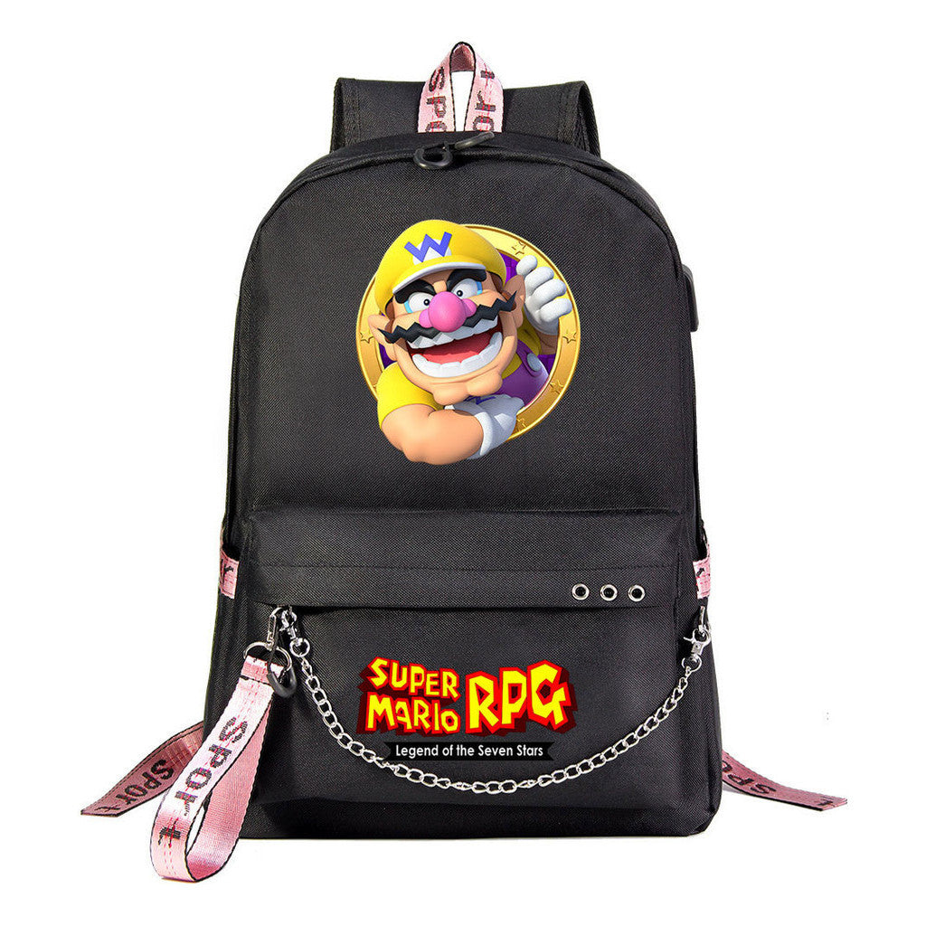 Super Mario Printed Usb Youth Student Backpack For Leisure Travel Backpack