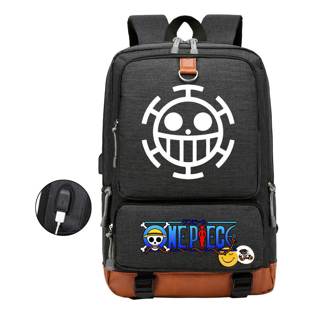 Cartoon Pirate King Printed Usb Student Backpack Leisure Travel Backpack