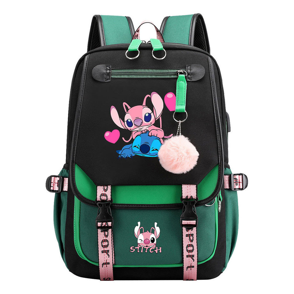 Interstellar Baby Stitch Usb Backpack For Boys And Girls Casual Woven Strap Flip Backpack