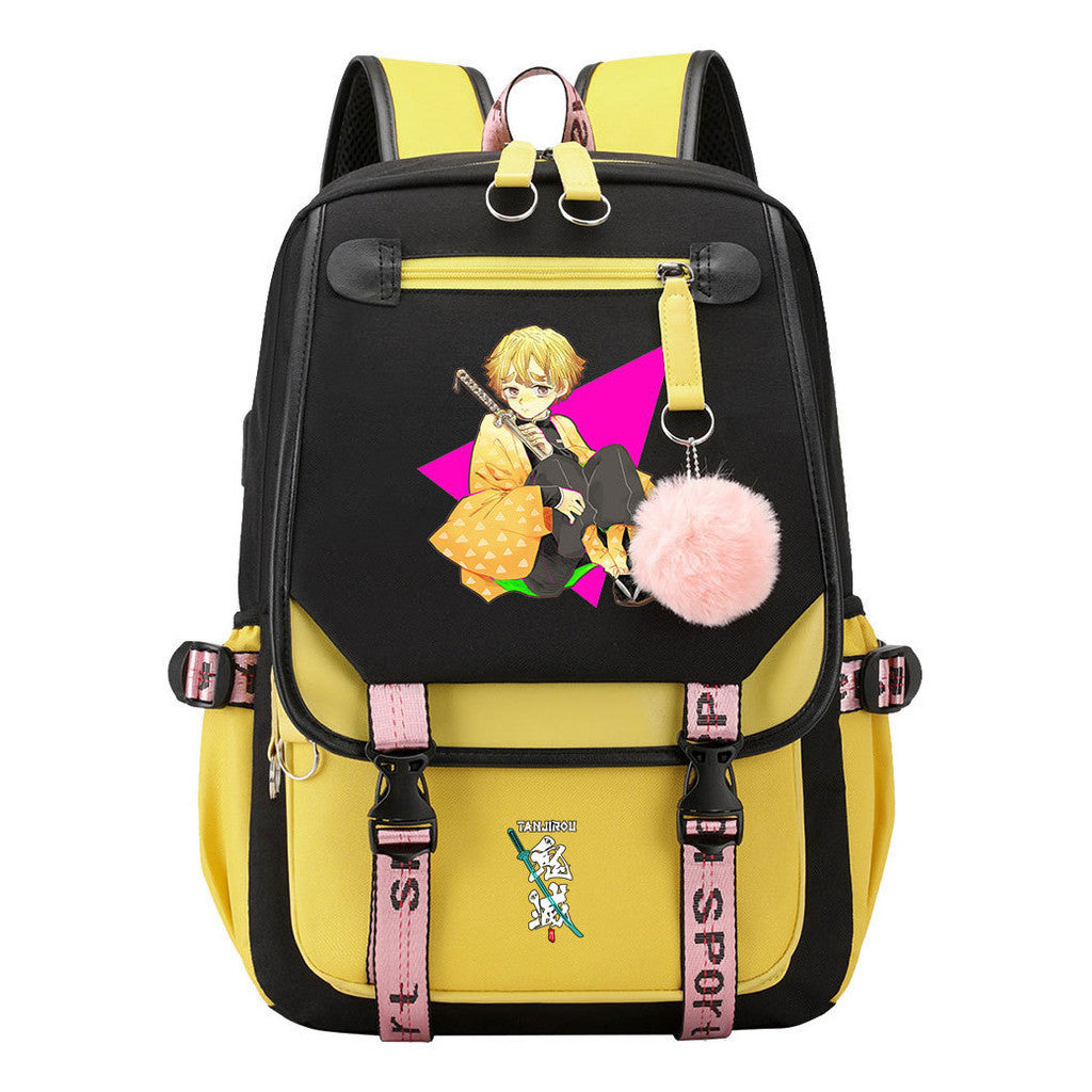 Cartoon Fashion Usb Youth School Bag For Boys And Girls Casual Ribbon Flip Backpack