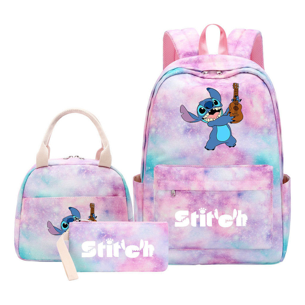 Interstellar Baby Stitch Youth Student Girls School Bag Lunch Bag Three Piece Set Backpack Set