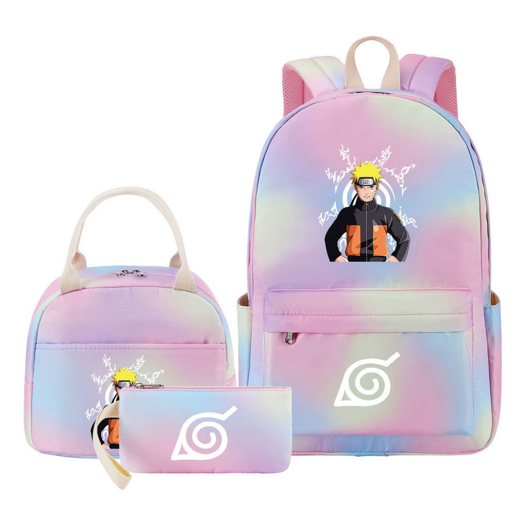 Naruto Youth Student School Bag Lunch Bag Three Piece Set Backpack Set