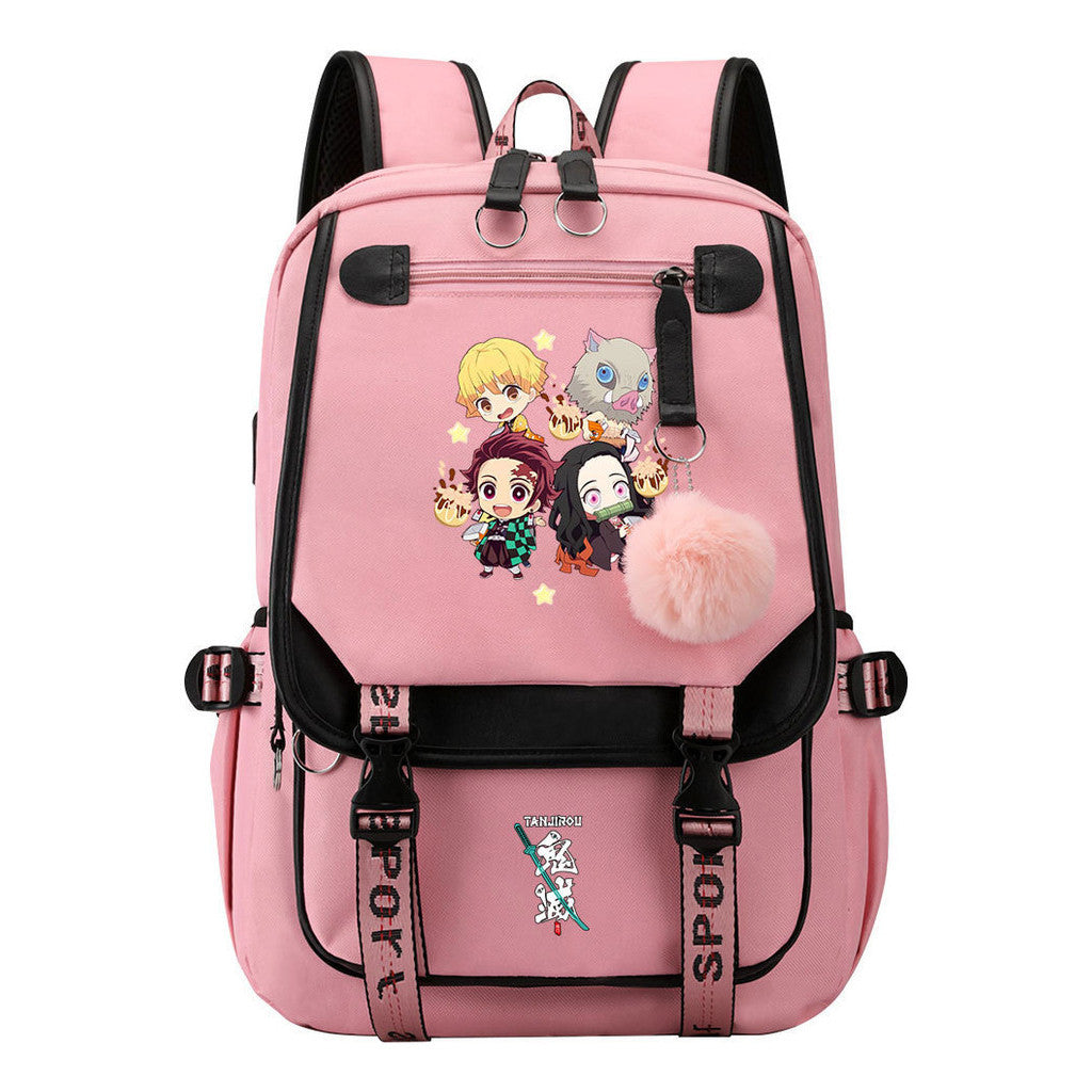 Cartoon Fashion Usb Student Backpack With Casual Woven Strap Flip Back Backpack