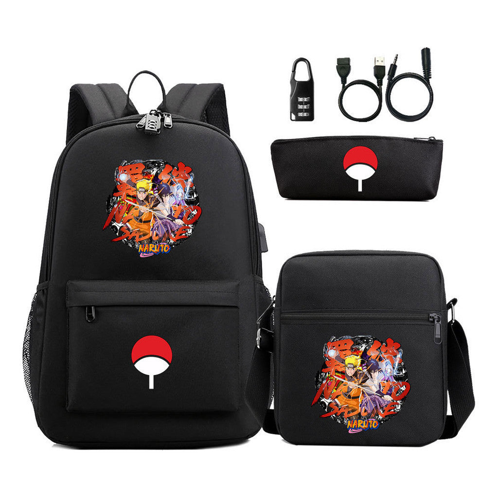 Naruto Usb Password Lock Year Student School Bag Three Piece Set Backpack Set
