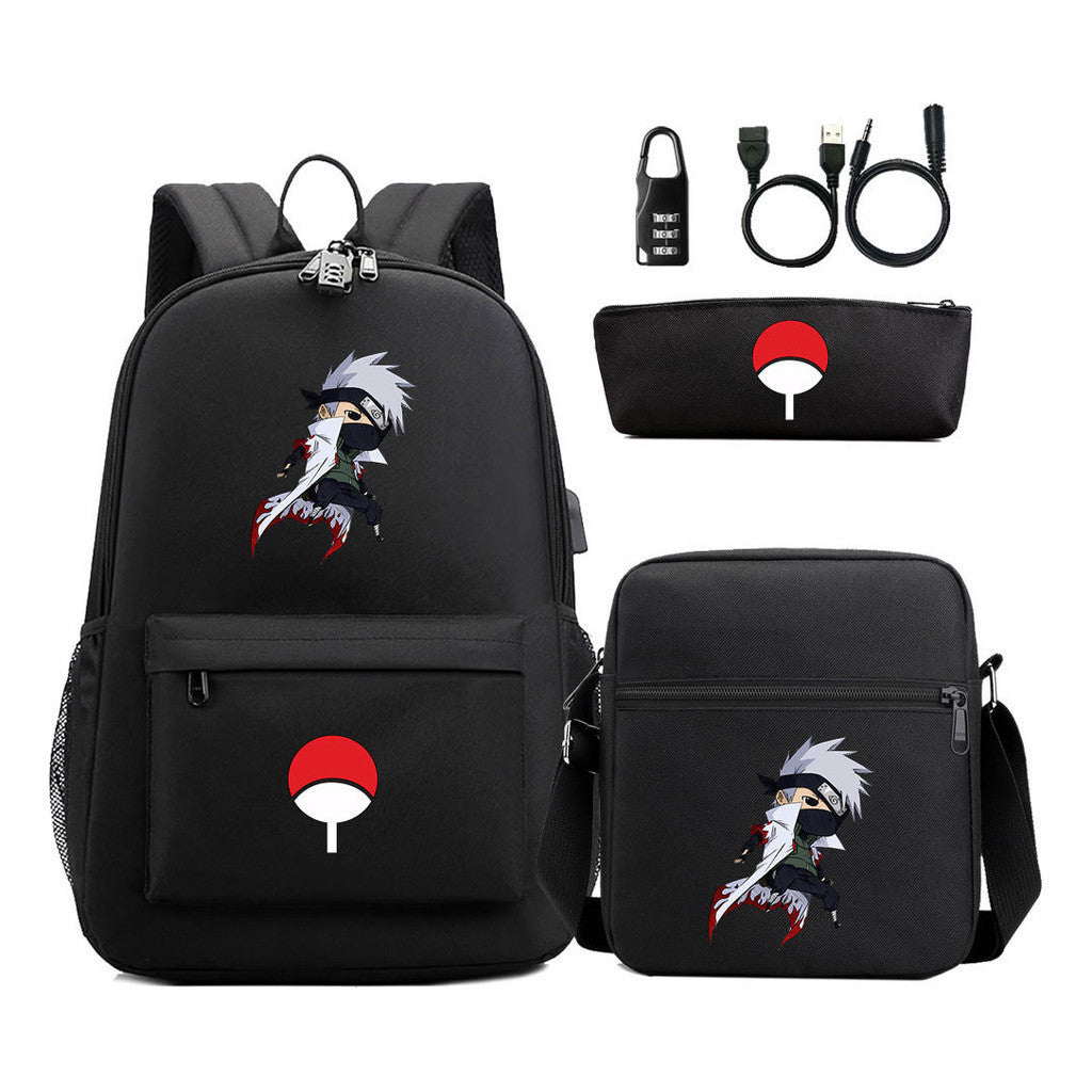 Naruto Usb Password Lock Student Backpack Three Piece Set Backpack Set