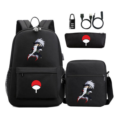 Naruto Usb Password Lock Student Backpack Three Piece Set Backpack Set