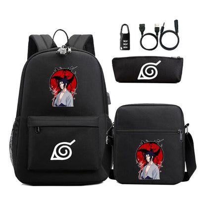 Naruto Usb Password Lock Youth Student Backpack Three Piece Set For Men And Women Backpack Set