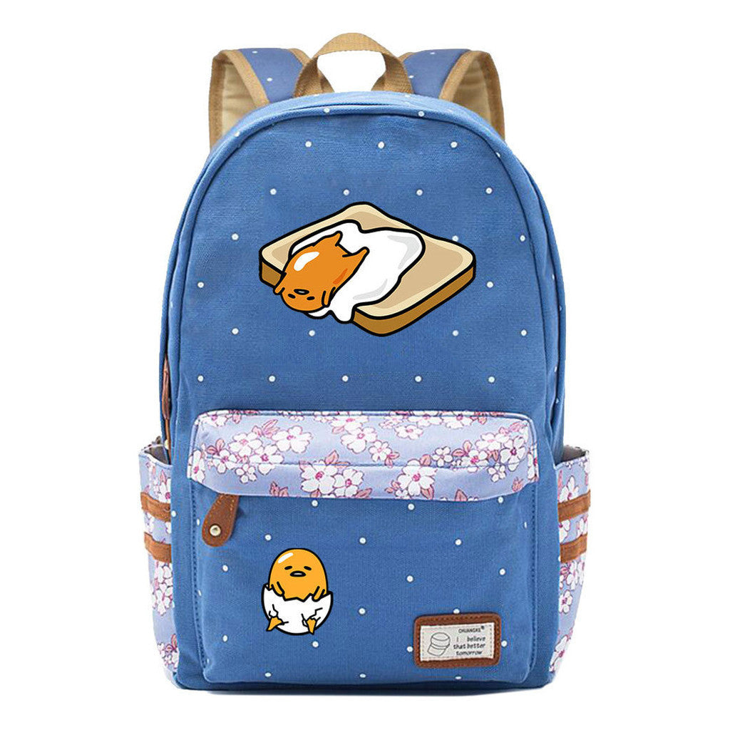 Cartoon Lazy Egg Printed Youth Student School Bag Fragmented Flower Boys And Girls Backpack