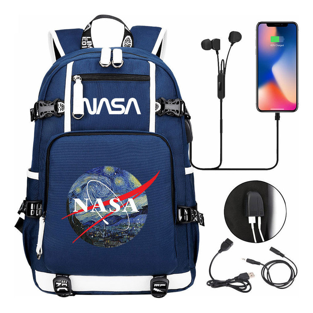 Nasa Fashion Printed Usb Student Backpack For Leisure Travel Backpack