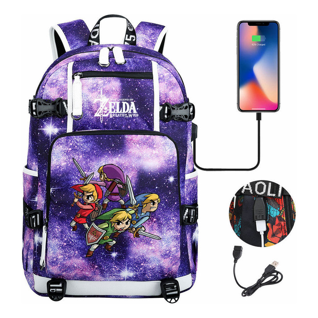 Legend Of Zelda Usb Youth Student Backpack For Leisure Travel Backpack