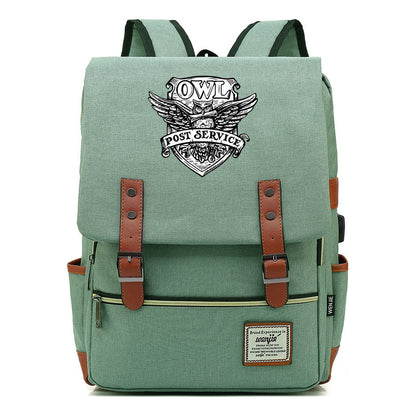 School Of Witchcraft And Wizardry Youth Student Backpack Usb Men's And Women's Leisure Belt Buckle Backpack