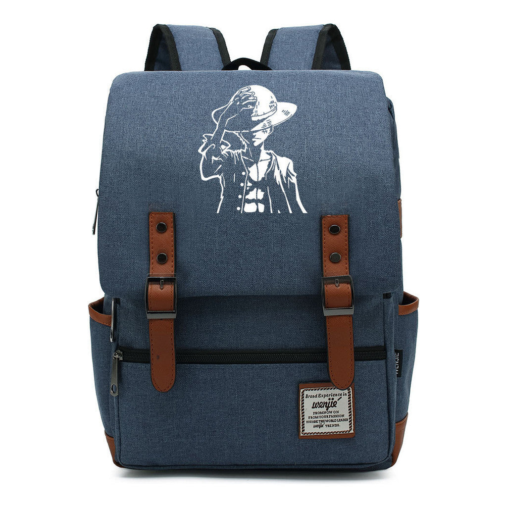 Anime Pirate King Luffy Printed Youth Student School Bag Casual Belt Buckle Classic Backpack