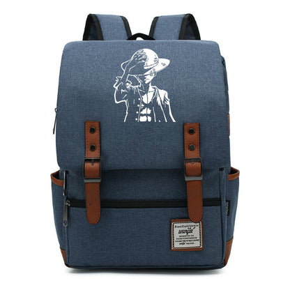 Anime Pirate King Luffy Printed Youth Student School Bag Casual Belt Buckle Classic Backpack
