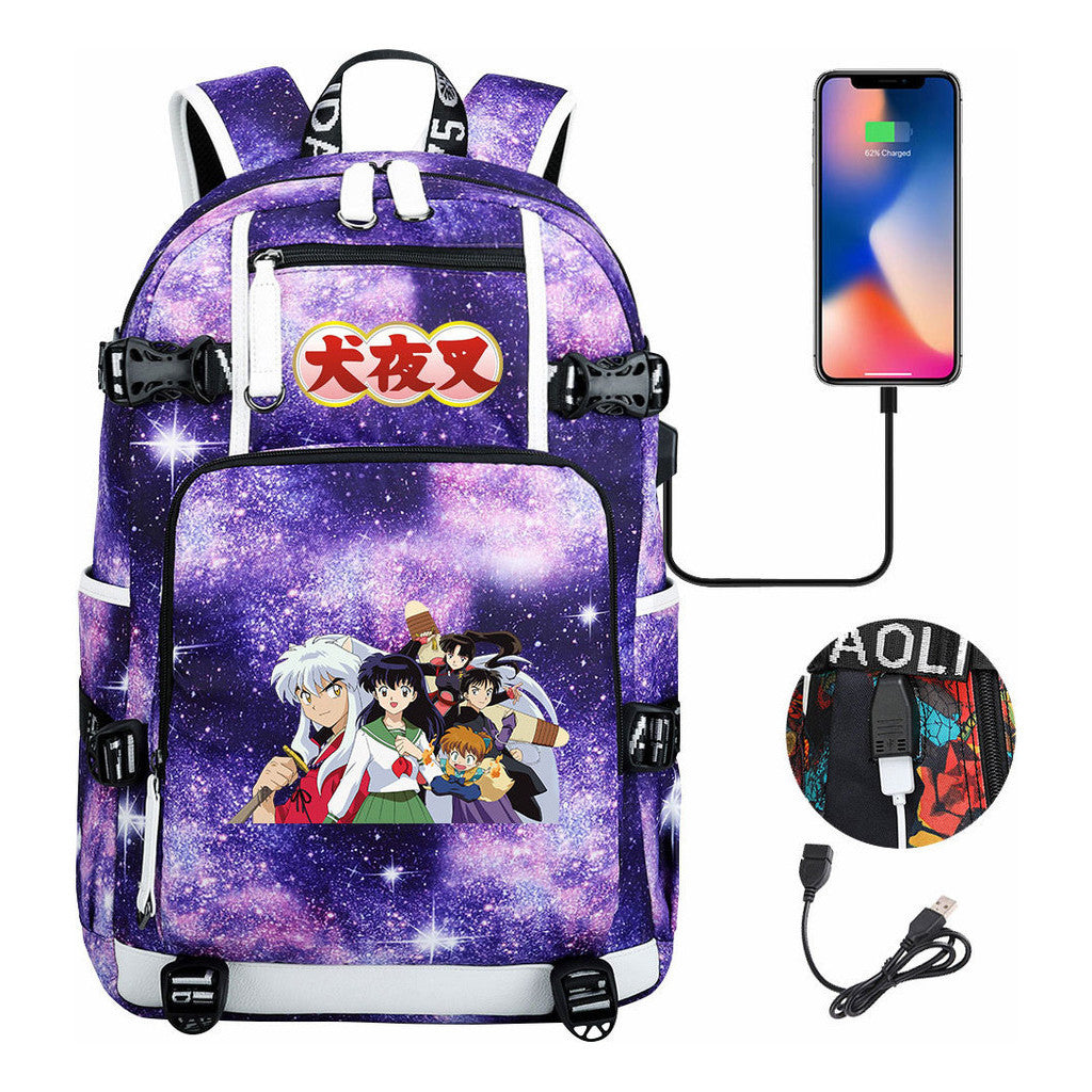 Anime Dog Yaksha Usb Earbuds Youth Student Backpack Travel Backpack