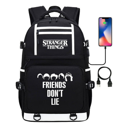 Strange Story Printed Usb Youth Student Backpack For Men And Women's Leisure Travel Backpack