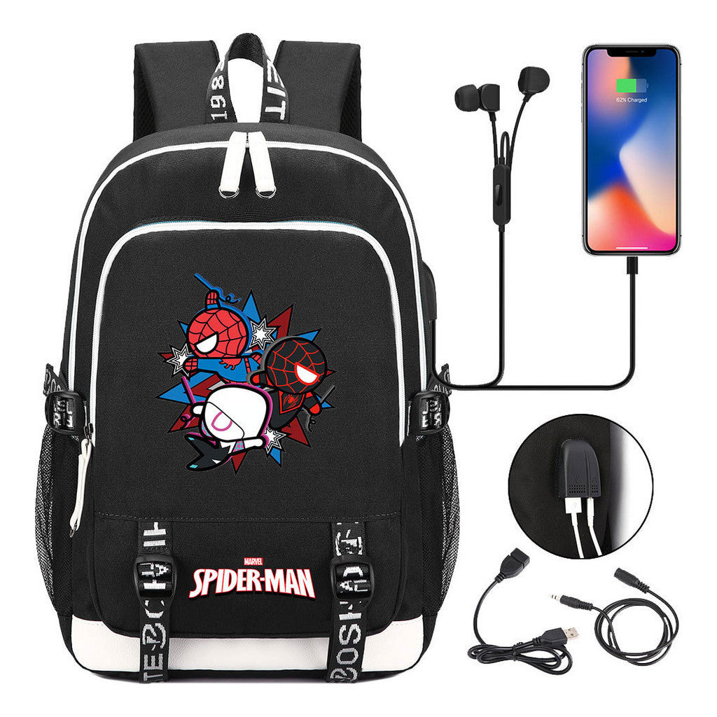 Superhero Printed Youth Primary And Secondary School Backpack Usb Men's And Women's Leisure Backpack