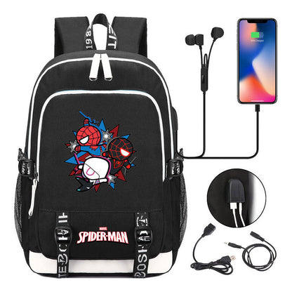 Superhero Printed Youth Primary And Secondary School Backpack Usb Men's And Women's Leisure Backpack