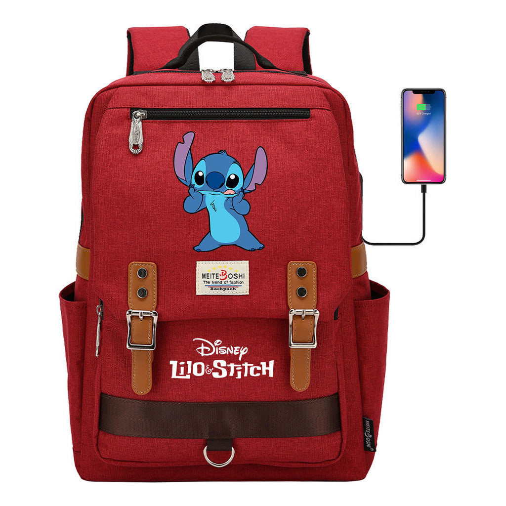Anime Star Baby Stitch Printed Youth Student School Bag Casual Magnetic Buckle Backpack