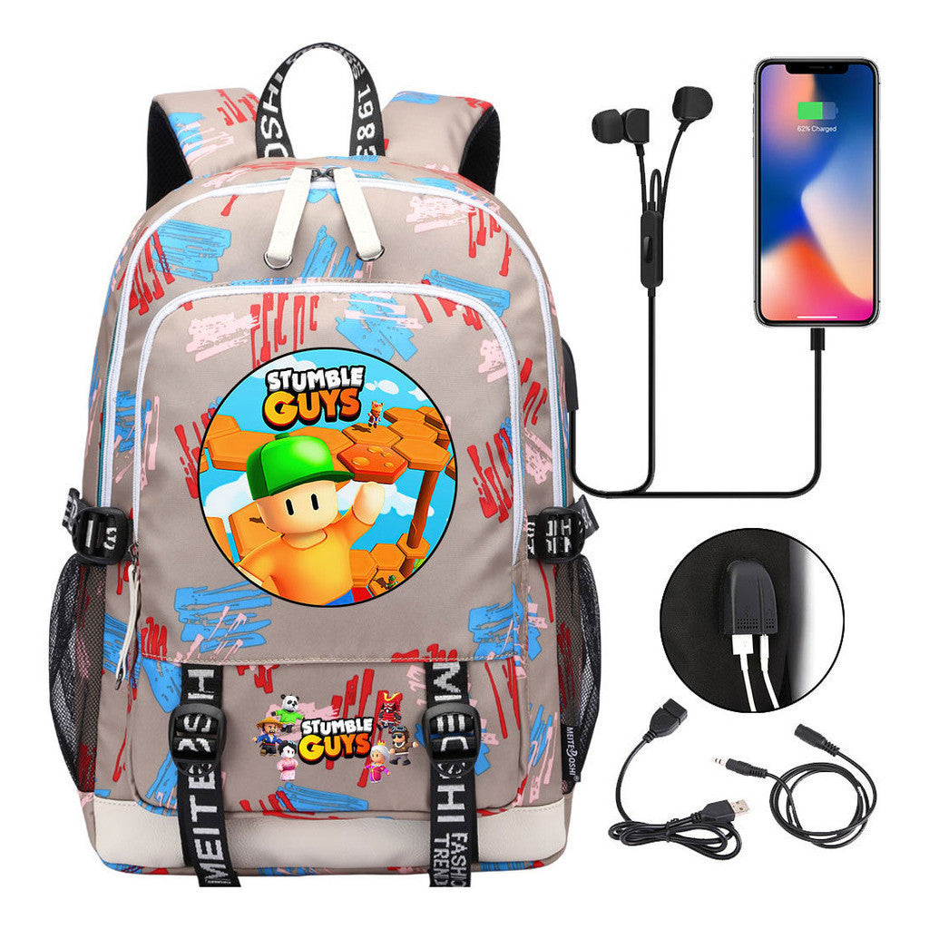 Printed Youth School Bag Usb Casual Backpack Travel Backpack
