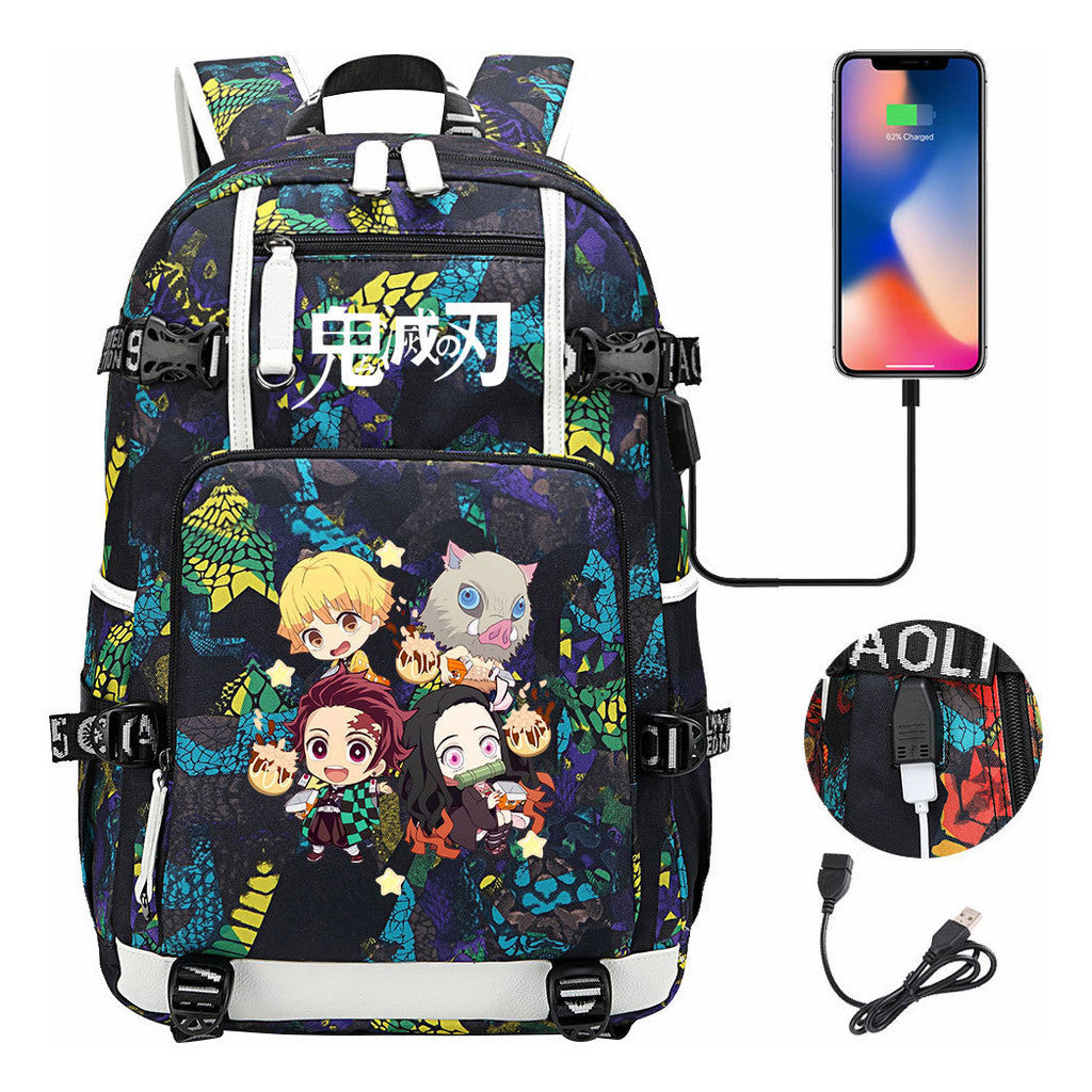 Cartoon Printed Usb Large Capacity Student Backpack For Leisure Travel Backpack
