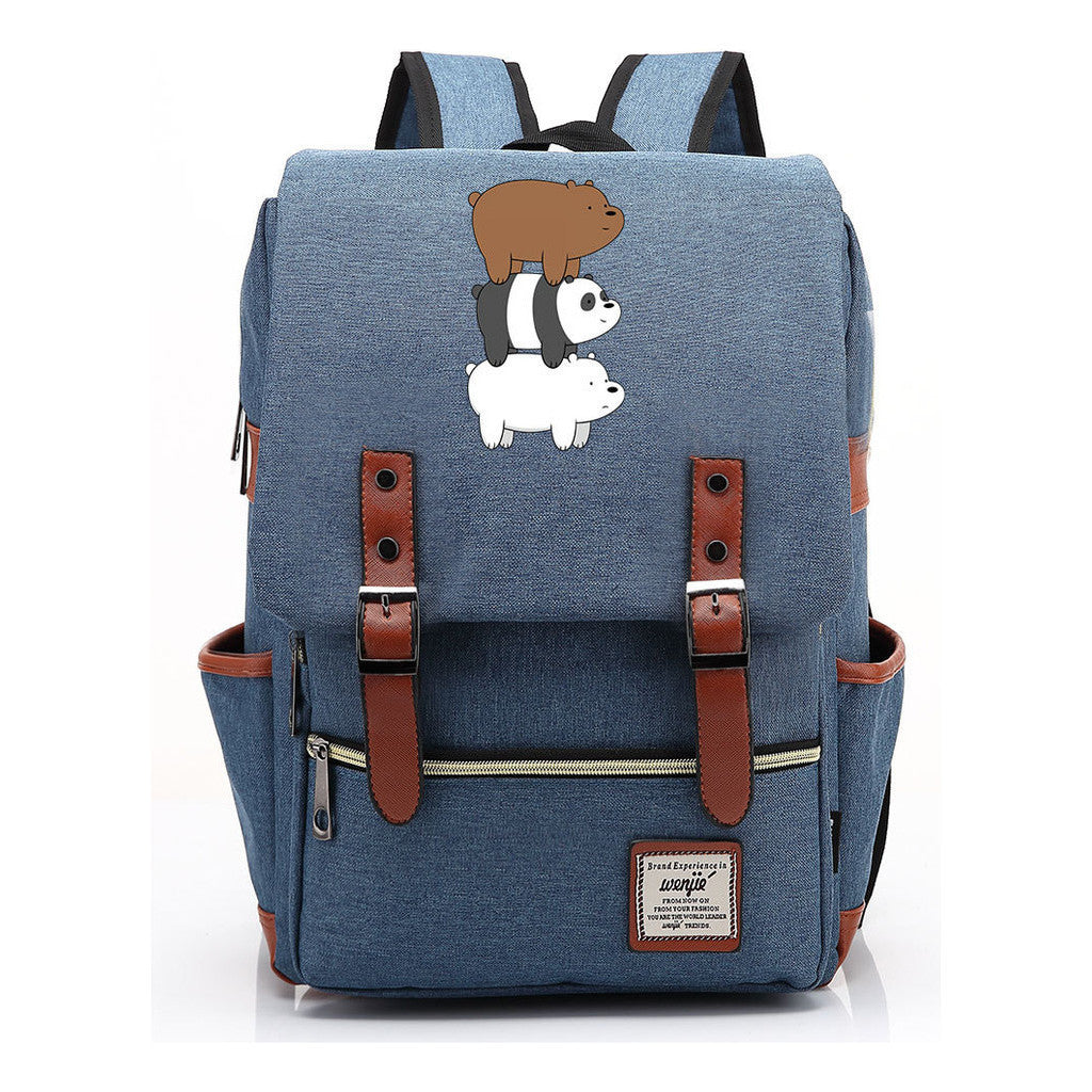 Cartoon Cute Three Bears Printed Youth School Bag For Men And Women Leisure Belt Buckle Classic Backpack