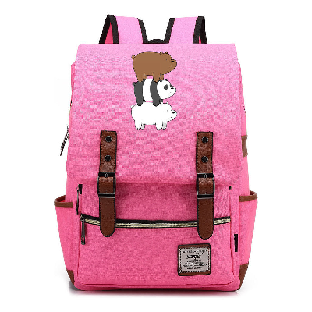 Cartoon Cute Three Bears Printed Youth School Bag For Men And Women Leisure Belt Buckle Classic Backpack