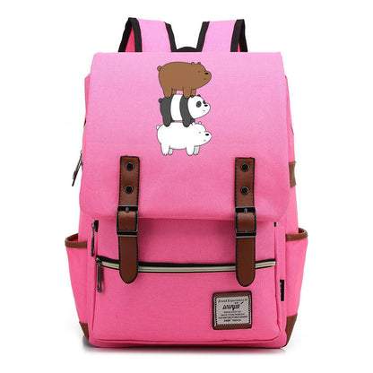 Cartoon Cute Three Bears Printed Youth School Bag For Men And Women Leisure Belt Buckle Classic Backpack