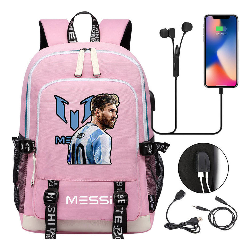 Sports Football Star Usb Youth Student Backpack For Men And Women's Leisure Sports Backpack