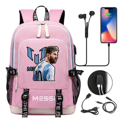 Sports Football Star Usb Youth Student Backpack For Men And Women's Leisure Sports Backpack