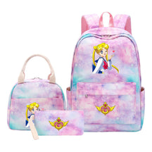 Anime Beauty Girl Warrior Girls School Bag Lunch Bag Three Piece Set Backpack Set