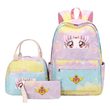 Anime Beauty Girl Warrior Student Girls School Bag Lunch Bag Three Piece Set Backpack Set