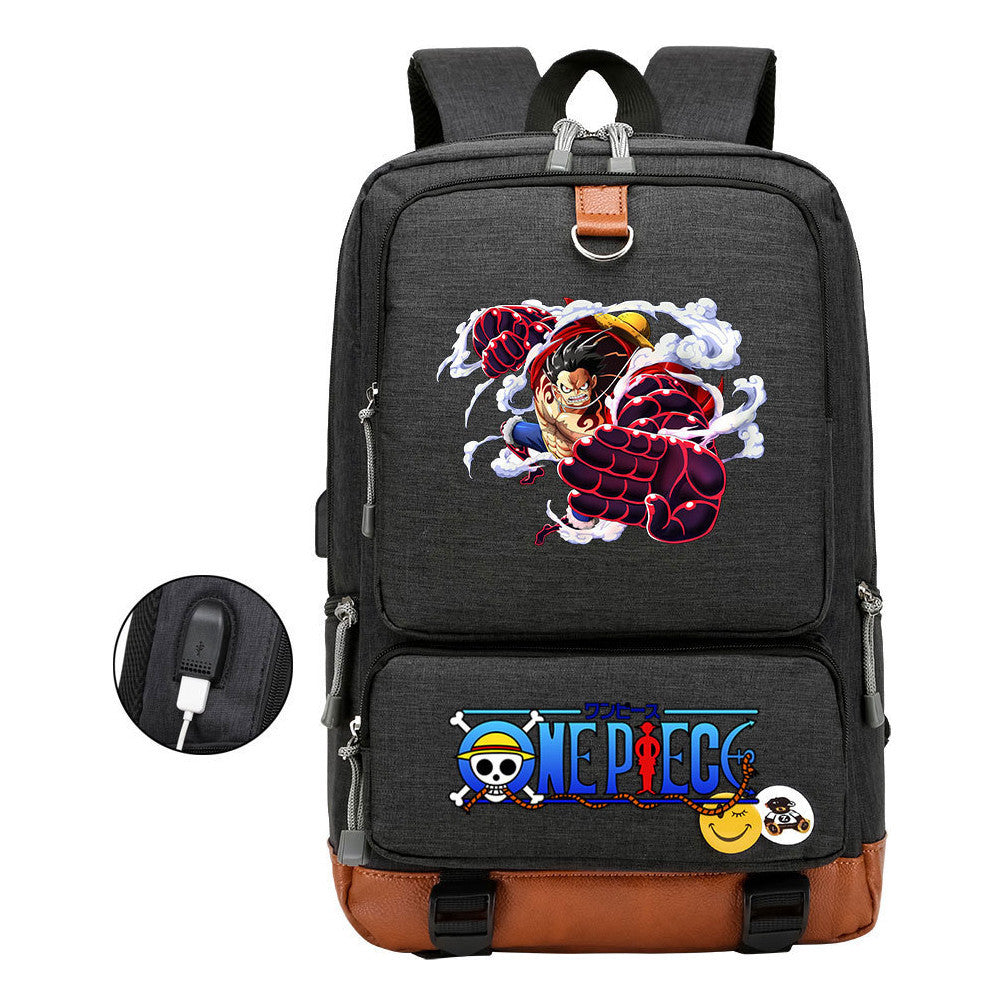 Cartoon Pirate King Print Usb Youth Backpack For Boys And Girls Leisure Travel Backpack