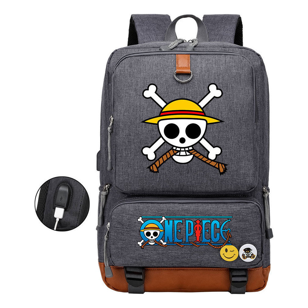 Cartoon One Piece Print Usb Youth Student Backpack For Leisure Travel Backpack