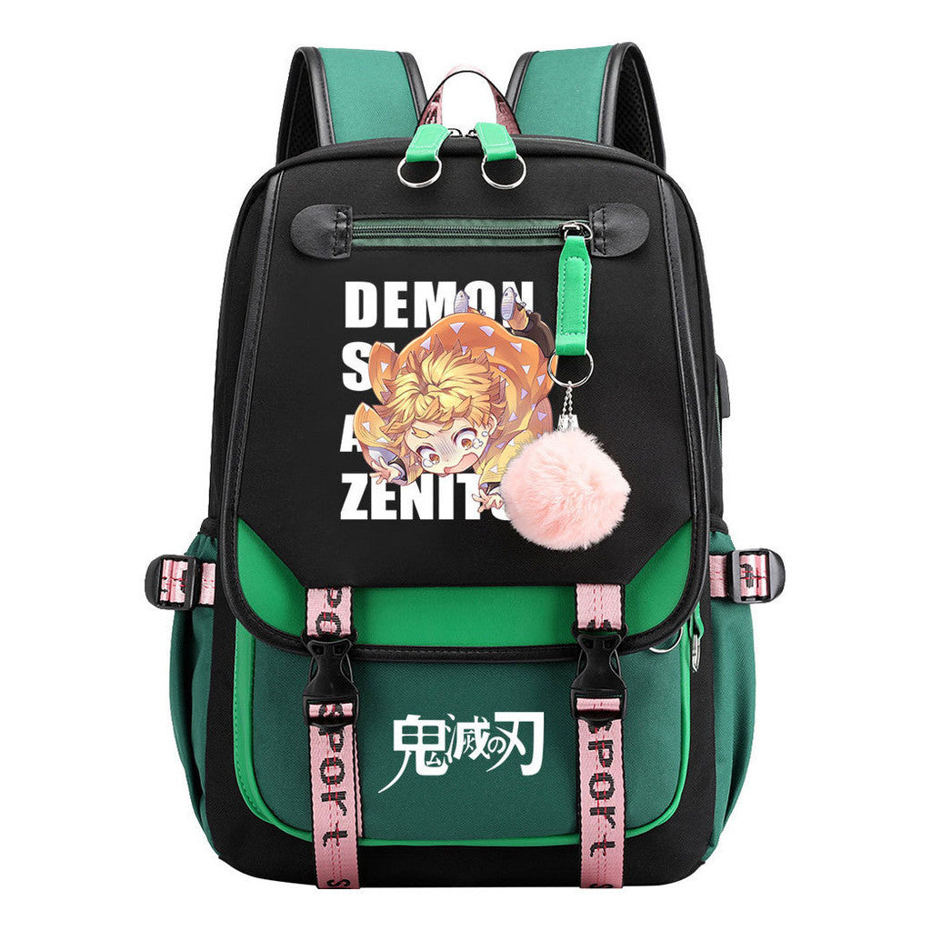 Cartoon Fashion Usb Youth School Bag For Boys And Girls Casual Ribbon Flip Backpack