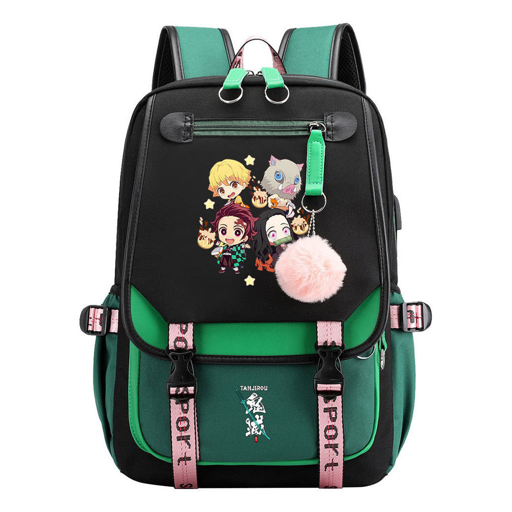 Cartoon Fashion Usb Student Backpack With Casual Woven Strap Flip Back Backpack