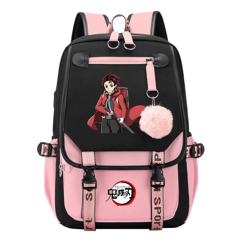 Cartoon Fashion Usb Student Backpack With Casual Woven Strap Flip Back Backpack