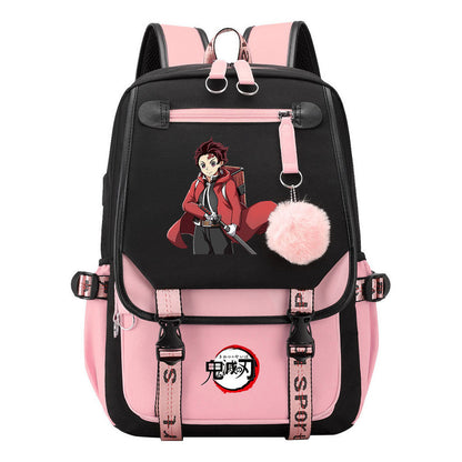 Cartoon Fashion Usb Student Backpack With Casual Woven Strap Flip Back Backpack