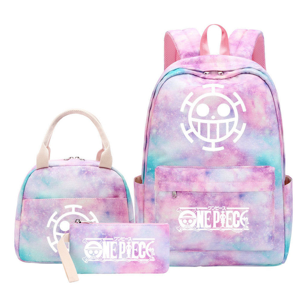 Cartoon Pirate King Youth Student Girls School Bag Lunch Bag Three Piece Set Backpack Set