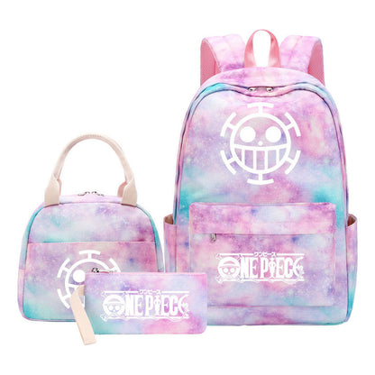 Cartoon Pirate King Youth Student Girls School Bag Lunch Bag Three Piece Set Backpack Set
