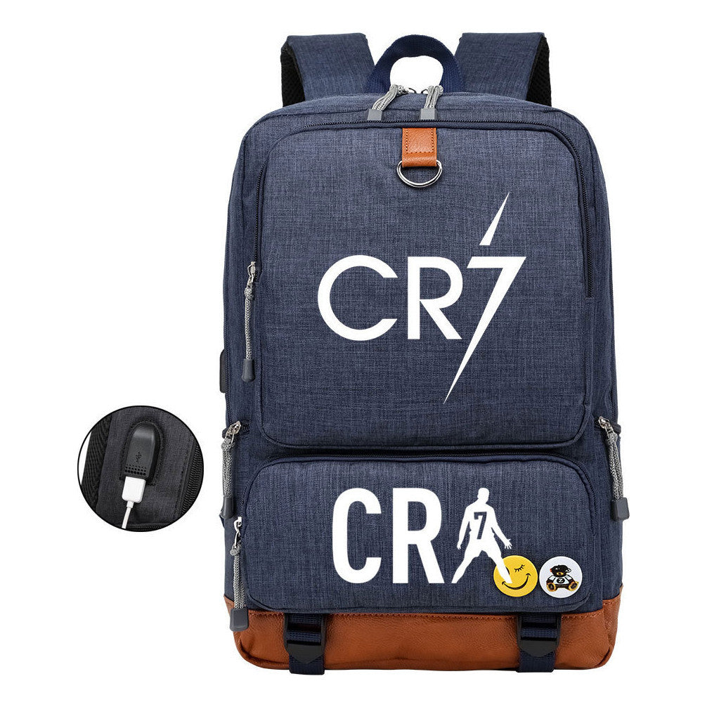 Football Star Cristiano Ronaldo Printed Usb Youth Student Backpack For Leisure Travel Backpack