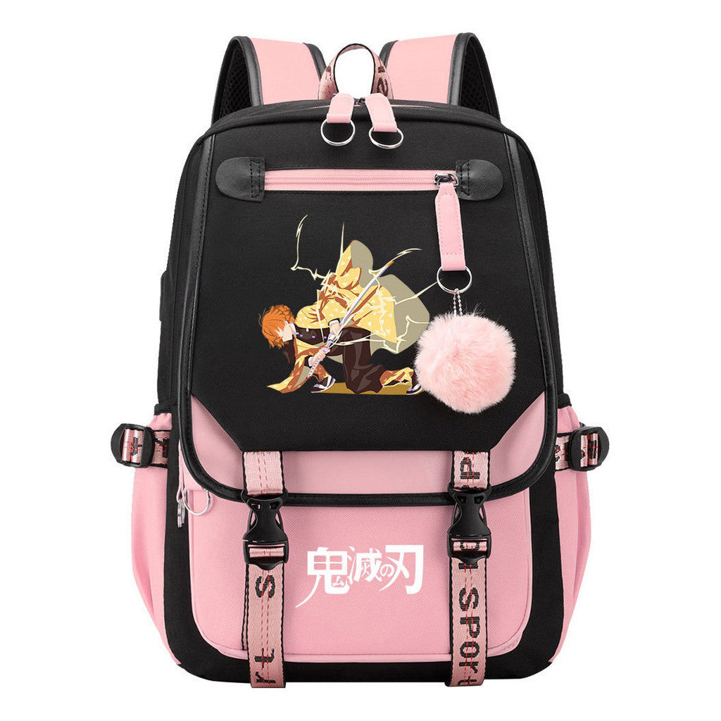 Cartoon Fashion Usb Youth School Bag For Boys And Girls Casual Ribbon Flip Backpack