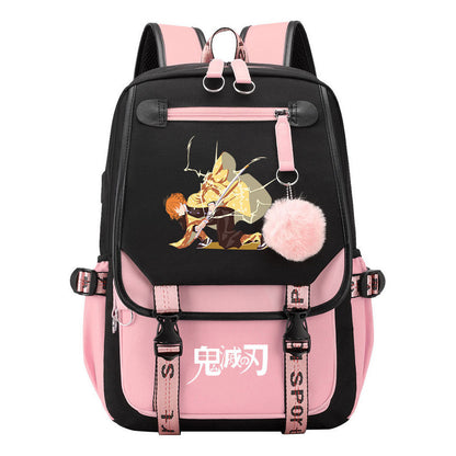 Cartoon Fashion Usb Youth School Bag For Boys And Girls Casual Ribbon Flip Backpack