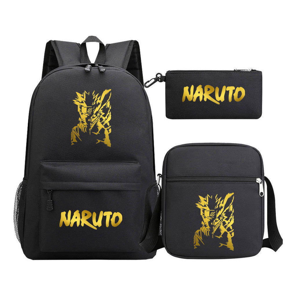 Golden Anime Naruto Starry Sky Youth Student Backpack Set, 3-piece, Men's And Women's Backpack Set